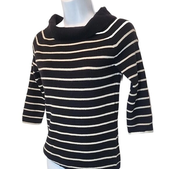 100% Cashmere Marshall Fields Black and White Striped Boatneck Sweater - Picture 1 of 7